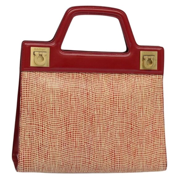 Salvatore Ferragamo Gancini Hand Bag Leather Red Gold Auth 137177 - Picture 1 of 16